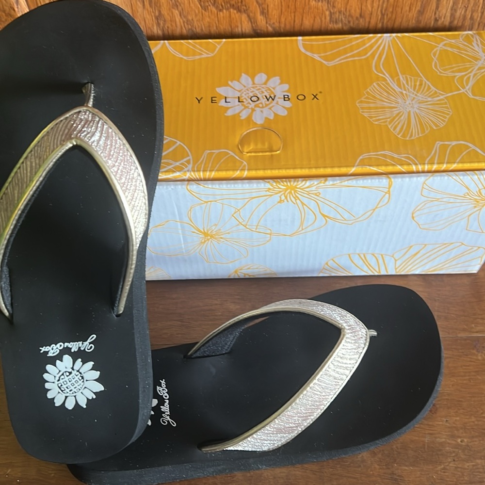 NWT Beautiful Gold Yellow Box FUNFAIR Sandals